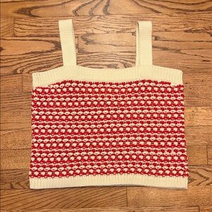 Guest in Residence Knitters Red and Cream Knit Tank Top